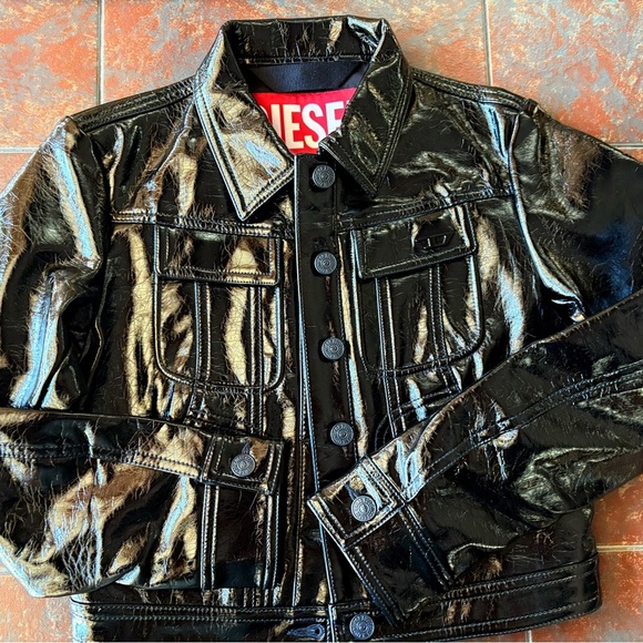 Diesel Kids Girls Glossy Black Jacket and Skirt Set - Picture 3 of 10